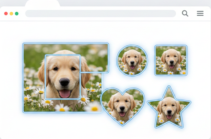 Online shape cropping tool demo showing different crop shapes